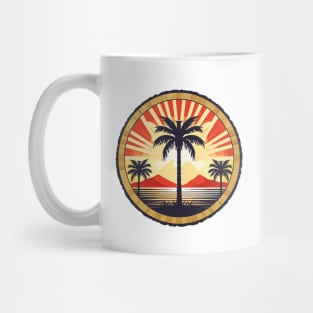 graphic background, Sunset on the banks of the river in the midst of palm trees Mug